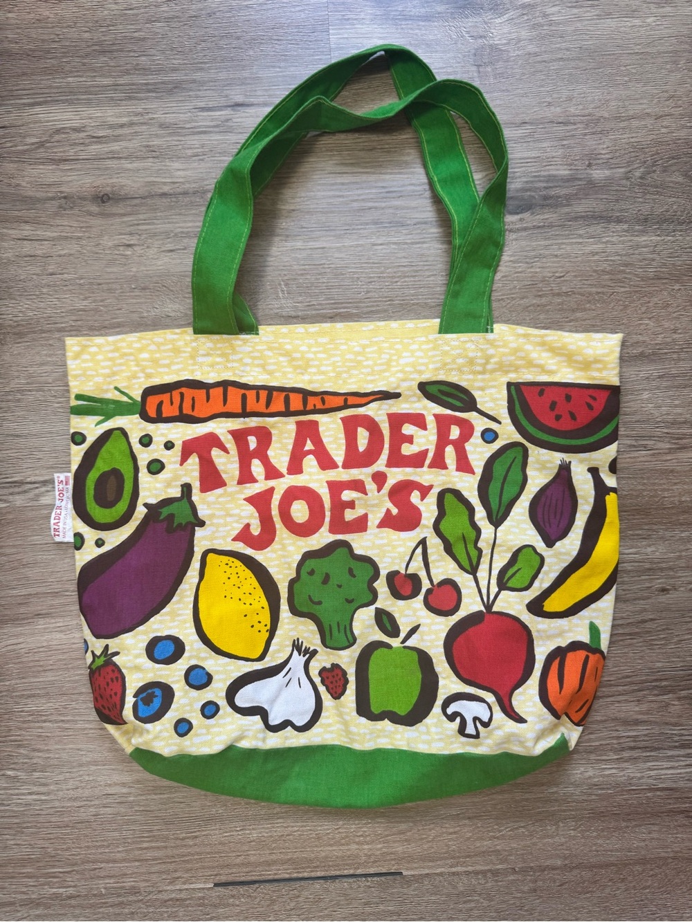 Trader Joe's Yellow Tote Bag with Green Handles
